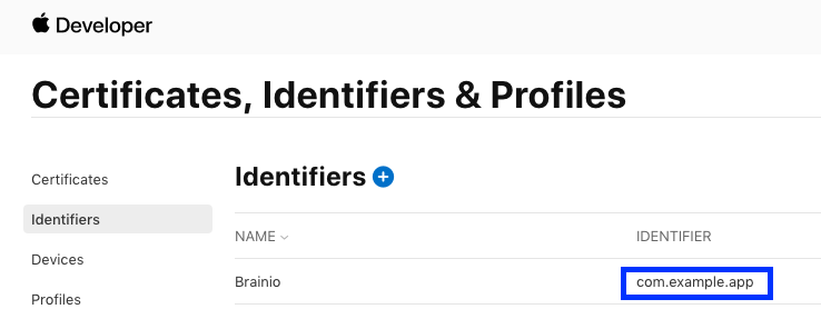 Identifiers in Apple Developer portal